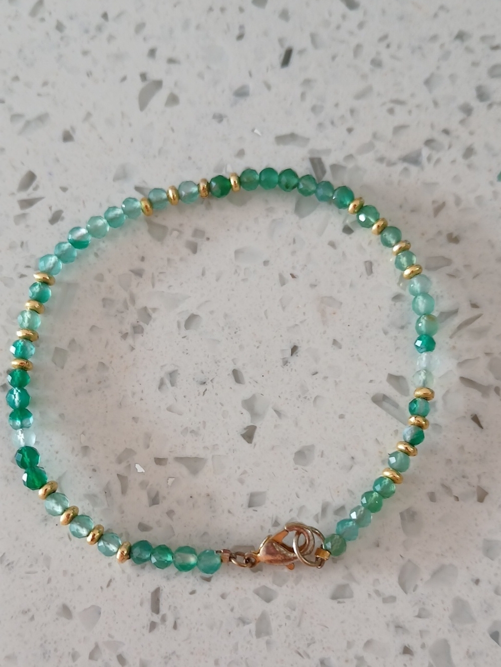 Gold Accent Green Agate Beaded Bracelet - Women Jewelry
